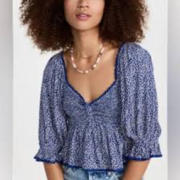 NWT Free People Women's Brittnee Printed Top in Blue Combo Ditzy floral Size M - Picture 11 of 11